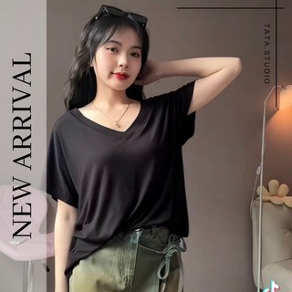 Áo Thun Thụng Trơn Basic Cổ Tim Ngắn Tay Basic From Rộng