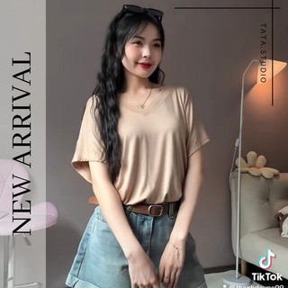 Áo Thun Thụng Trơn Basic Cổ Tim Ngắn Tay Basic From Rộng