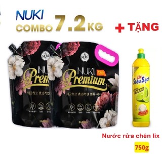  Combo 2 túi Nước giặt chính hãng Nuki Premium 7.2KG TẶNG NƯỚC RỬA CHÉN LIX 750g