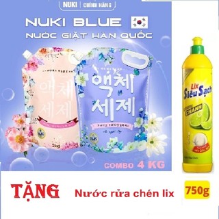  Combo 2 túi Nước Giặt Chính Hãng Nuki Blue 4KG TẶNG NƯỚC RỬA CHÉN LIX 750g