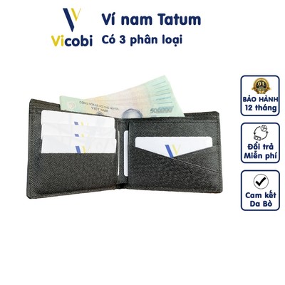 Ví nam ngang da bò Tatum Vicobi N3, bóp tiền đựng thẻ và giấy tờ mới