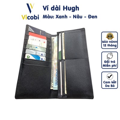 Ví dài da bò vân Taiga Hugh Vicobi D2, bóp đựng thẻ và giấy tờ