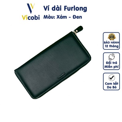 Ví dài da bò kéo khóa Furlong Vicobi D3, bóp cầm tay đựng vừa giấy tờ cũ và mới