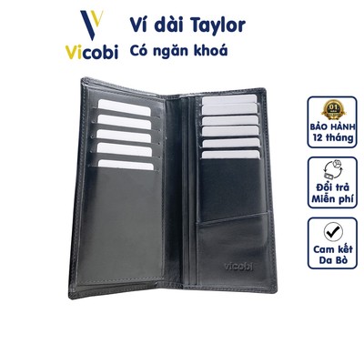 Ví dài da bò Taylor Vicobi D4, bóp cầm tay đựng thẻ và các loại giấy tờ tùy thân cũ hay mới