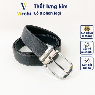  Thắt lưng nam da bò Vicobi TLĐ2 dây lưng loại Đen vân - Chỉ trắng dây kim bản 3,3cm 