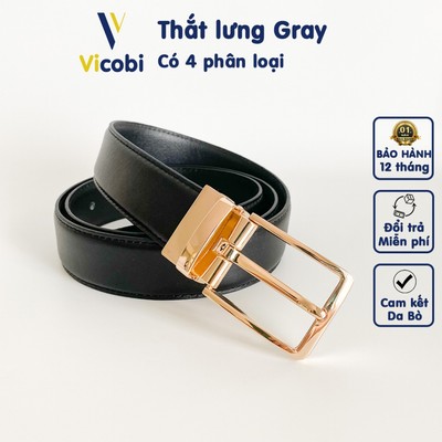 Dây thắt lưng nam da bò Gary Vicobi TLB5V Vàng, khóa kim bản 3,3cm
