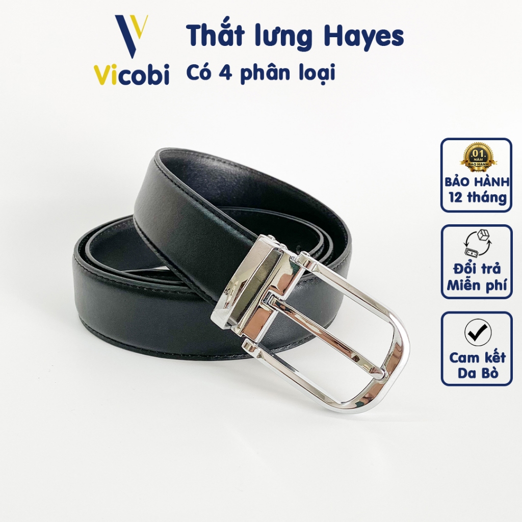 Thắt lưng nam Da Bò Hayes Vicobi TLB1 Bạc, dây khóa kim 3,3cm