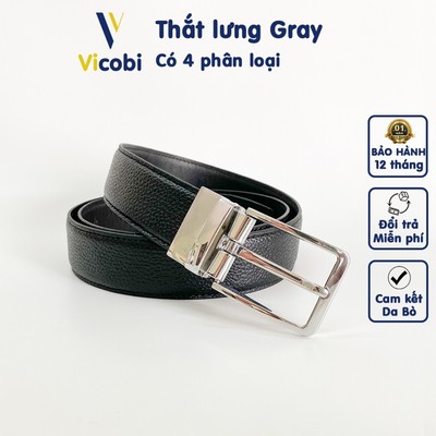 Thắt lưng nam da bò Gary Vicobi TLB5B Bạc, dây khoá kim bản 3,3cm