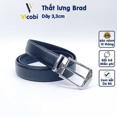 Thắt lưng nam da bò Brad Vicobi TLB4, dây lưng khoá kim bản 3,3cm