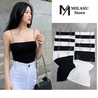 Áo 2 dây crotop sợi bún, áo BRA nữ cotton đen trắng 21