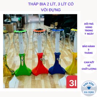 Tháp Bia 2 lít, 3 lít Có Vòi Đựng Trà Sữa Nước Ngọt Beer Tươi Lõi Đá giữ lạnh Đèn led 7 màu Décor quán café trà sữa