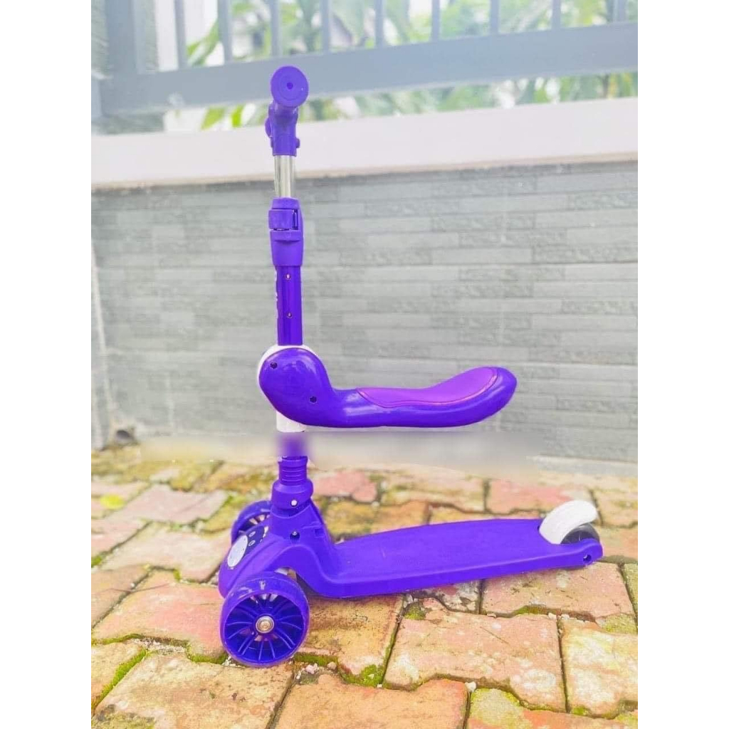 Xe Trượt Scooter Trẻ Em Có Ghế Gấp Gọn 3 Bánh Phát Sáng, Có Nhạc Và Đèn Báo, Dành Cho Bé Từ 2-12 Tuổi