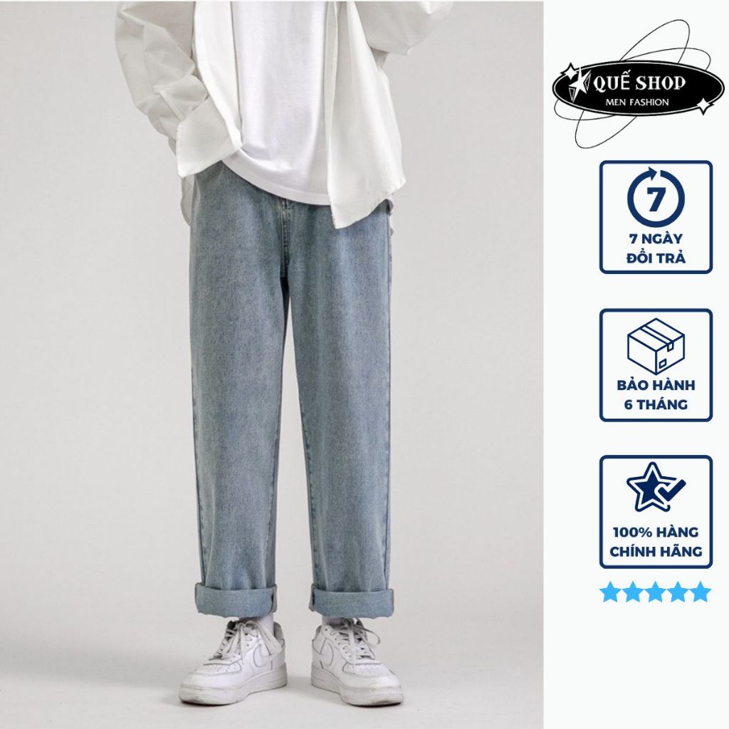 Quần Jean Baggy Nam QUẾ SHOP quần jean xanh rộng ống đứng form dáng hàn quốc