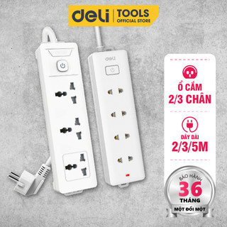 Ổ Điện Đa Năng Deli Tích Hợp 4 Lỗ Cắm Đầu Hai - Tiện Dụng, An Toàn - Dùng Trong Văn Phòng - Dây Dài 2m/3m/5m - E18340