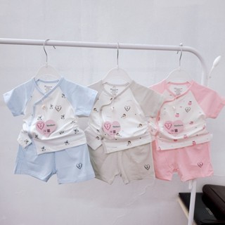 Mom Mom Avaler 2023 Bộ quần áo cộc tay sơ sinh mùa hè cúc lệch vải cotton modal mềm mịn cho bé 0-9 tháng
