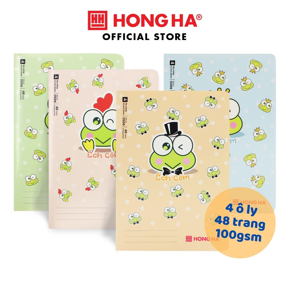 Lốc 10 Vở 4 Ô Ly Hồng Hà 48 Trang School ẾCH CỐM 0599 - Giấy Trắng Tự Nhiên Chống Lóa, Mỏi Mắt (Tặng