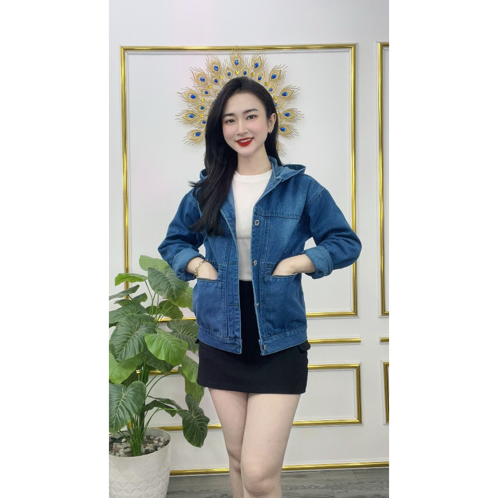 Áo khoác Jean nữ dài tay, áo khoác jean cao cấp có nón - 4 túi có khóa kéo túi ngoài -(( Mã A 67 ))