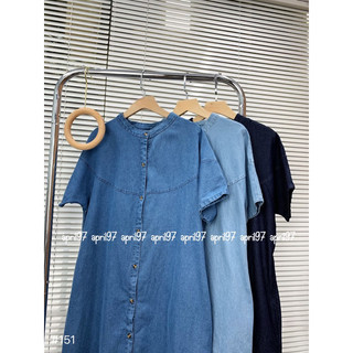 Đầm denim suông nút gài form rộng (ảnh thật/ có sẵn)