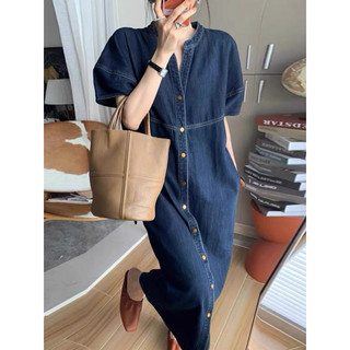 Đầm denim suông nút gài form rộng (ảnh thật/ có sẵn)