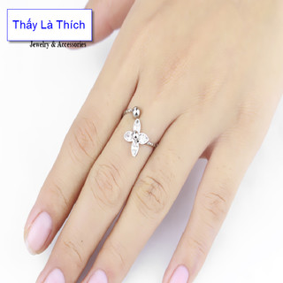Nhẫn hoa trà bi nữ kiểu xoắn phối bi xinh xắn  - Tự điều chỉnh được theo ngón tay - Cam kết 1 đổi 1 nếu đen và gỉ sét