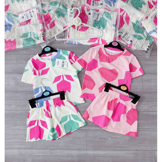 Sét 2 bộ cotton be hồng hình khối Bé gái chuẩn ảnh thật