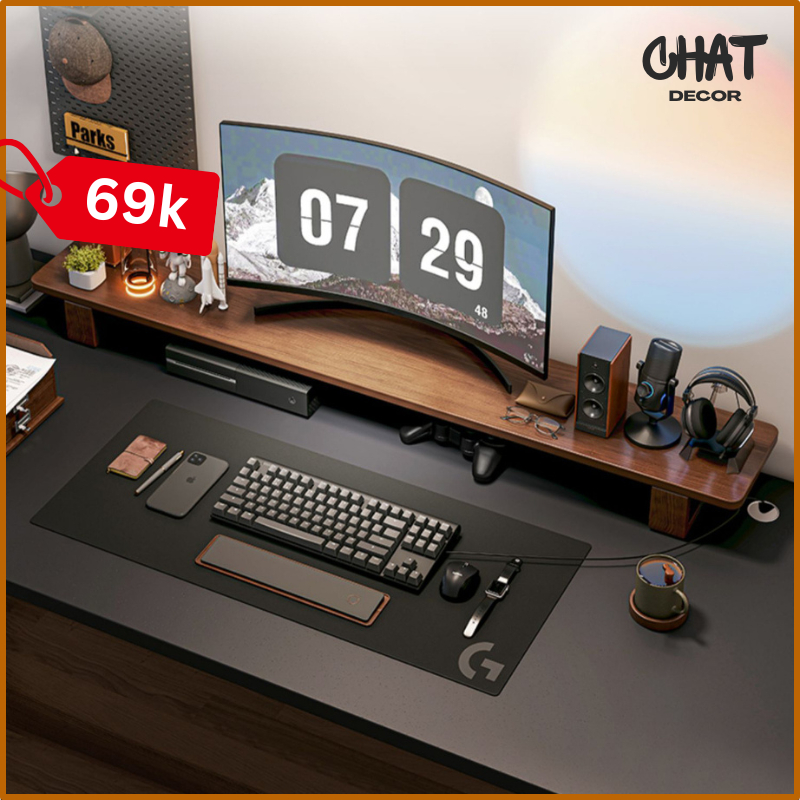 Kệ màn hình gỗ có ngăn decor bàn làm việc, kê màn hình máy tính PC gỗ dài 60/80/100cm 1m Chat Decor