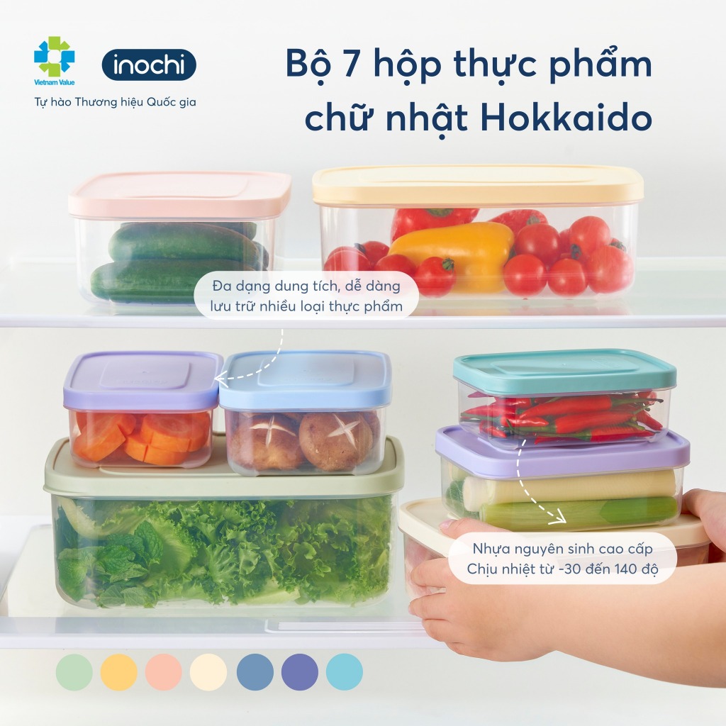 Bộ 7 hộp nhựa đựng thực phẩm Inochi (500-750-1000-1500-2000-2500-3500ml), không chất  BPA