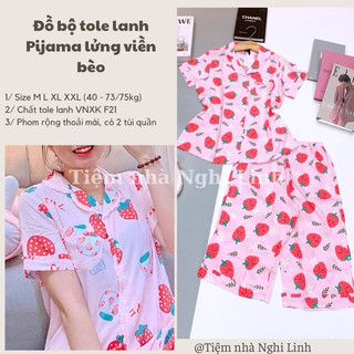 Bộ tole lanh Pijama lửng viền bèo con VNXK F21- Tiệm nhà Nghi Linh