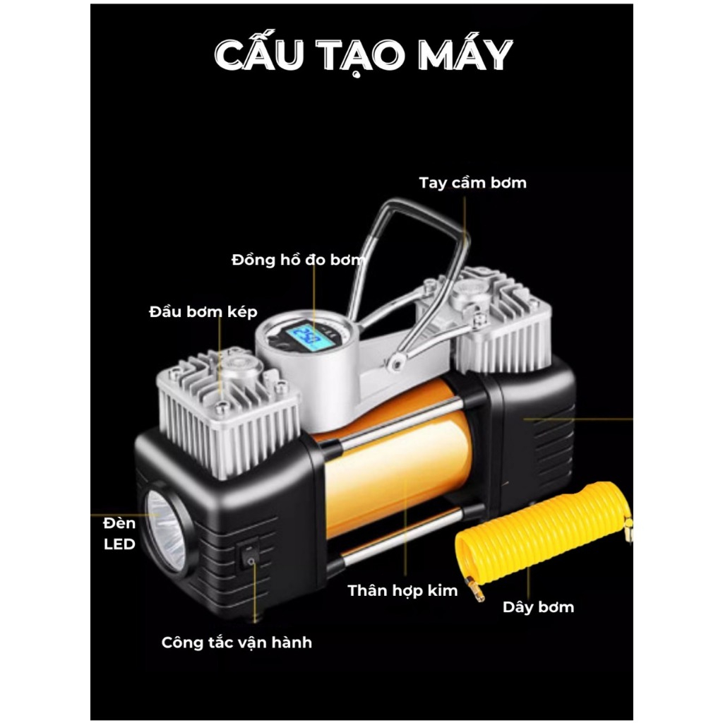 Bơm Lốp Ô Tô 2 Xi Lanh Xiaomi Air Compressor – Kèm Hộp Dụng Cụ Vá Lốp & Sửa Chữa Khẩn Cấp | BigBuy360 - bigbuy360.vn