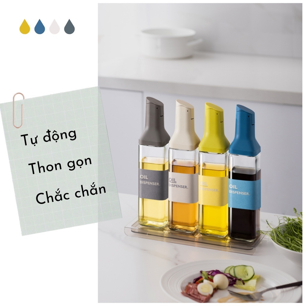 Chai Đựng Dầu Ăn Thuỷ Tinh Vòi Thép , Bình Đựng Dầu Ăn, Nước Mắm Cảm Biến Tự Đóng Mở Nắp Khi Rót