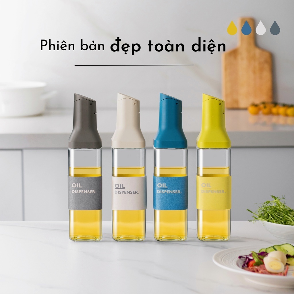 Chai Đựng Dầu Ăn Thuỷ Tinh Vòi Thép , Bình Đựng Dầu Ăn, Nước Mắm Cảm Biến Tự Đóng Mở Nắp Khi Rót