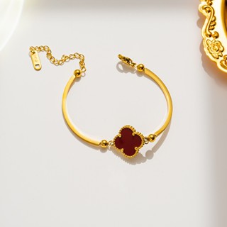   Đỏ  đen  vàng  Lắc tay Cao Cấp Cỏ 4 lá may mắn mạ vàng 18K sang trọng đẳng cấp- Kiềng tay cỏ 4 lá 