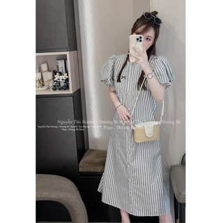 Váy kẻ cúc bọc thêu nơ sm