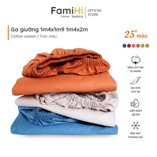 Ga giường 1m4x2m 1m4x1m9 cotton satin cao cấp Hàn Quốc FamiHi Bedding trơn màu, ra đệm bo thun 100% cotton sợi tự nhiên.