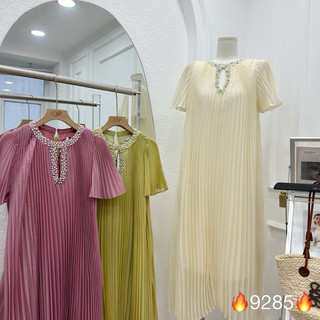 Váy tơ dập ly cổ đá 9285 Size sm