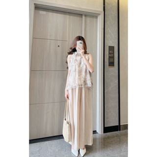 Set quần áo yếm, set bộ yếm voan tơ HOẠ TIẾT kèm quần xuông đũi mềm tiểu thư sang chảnh Samhyewear Thời Trang Nữ