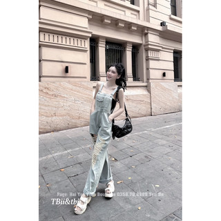 Quần yếm jean xuông rách l1