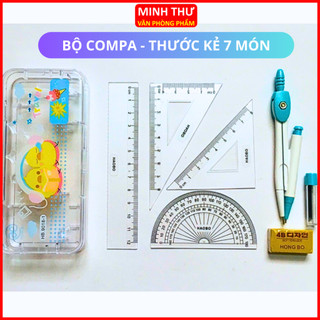 Bộ compa và thước kẻ 7 món - compa, eke, thước đo góc, thước thẳng, tẩy dành cho học sinh