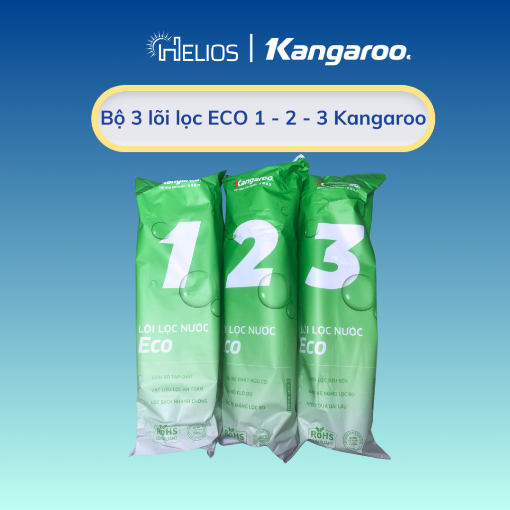 Bộ 3 lõi lọc nước dùng Kangaroo Eco 123 dùng cho máy lọc nước có 3 cốc lọc 10inch - Hàng mới nhất
