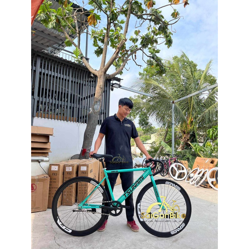Xe Đạp Thể Thao Single Và Fixed Gear Màu Xanh Ngọc Vành 4 Phân (Kèm Dây Strap Và Đồ Lắp)