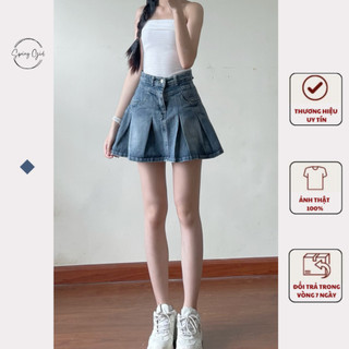 Chân váy jeans SPRING xếp ly dáng chữ A có quần bảo hộ CV0444/P13K16