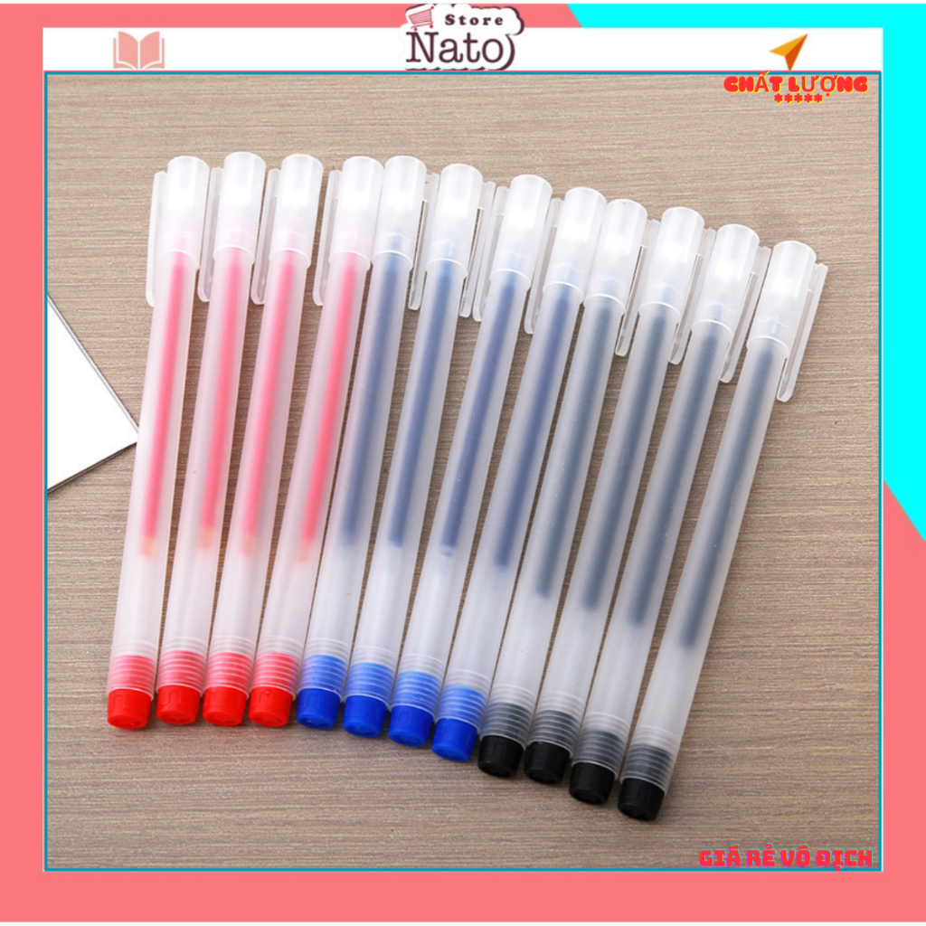 Combo 50 Bút Gel, Bút Bi Nước Văn Phòng Mực Gel 0.5mm, Màu Xanh-Đen-Đỏ Mực Đều Nét Chữ Đẹp Giá Rẻ