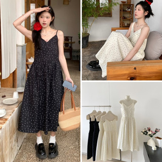  Đầm hai dây chấm bi dáng dài chất thô mềm siêu xinh