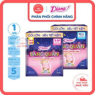 Gói 5 miếng size s - m / m - l băng vệ sinh diana dạng quần 360 độ chống tràn ban đêm - tiemnhachun