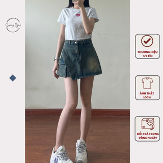 Chân váy jean vạt chéo Spring phối túi hộp retro Jean0604/P2K4
