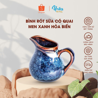 Bình rót sữa có quai D9xC8 Men xanh hỏa biến - Gốm sứ cao cấp Bát Tràng
