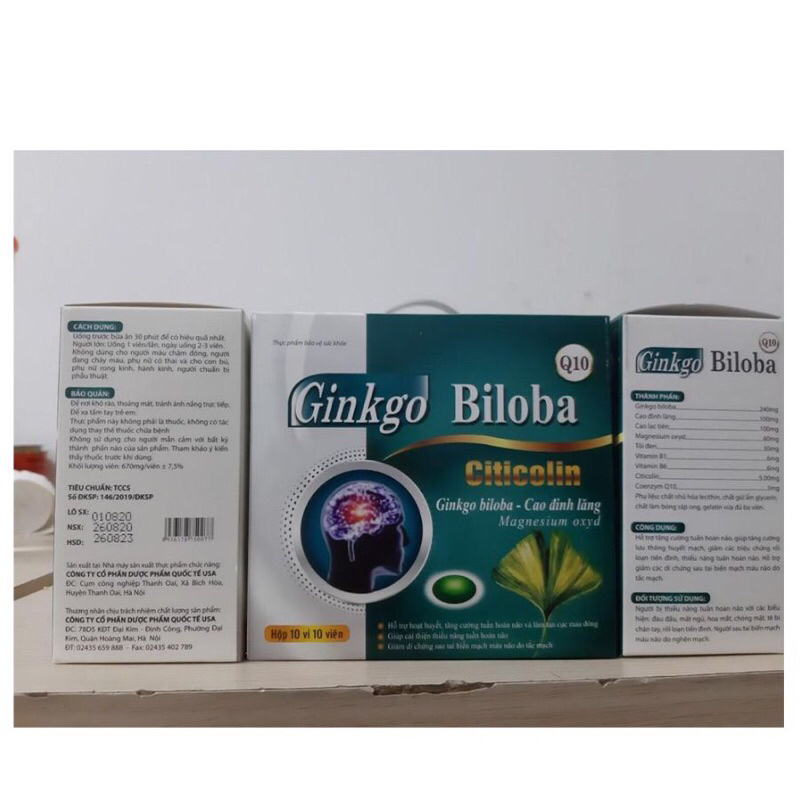 Ginkgo Biloba Citicolin Q10 cải thiện mất ngủ, suy giảm trí nhớ (Hộp 10 vỉ x 10 viên)