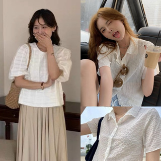 Áo nữ phối ren 2 lớp tay bồng dáng suông, Áo babydoll cổ tròn basic, Áo thun cổ polo nữ