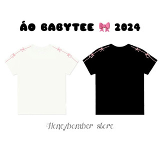  Áo Baby tee Fom fit đính nơ 🌸Áo Babytee Nữ Co dãn phong cách Hàn Quốc🌸