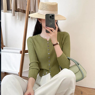 Áo len viền gân nhỏ nhiều khuy dài tay